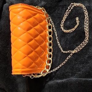 Mini Quilted Orange Pattern Chain Square Bag